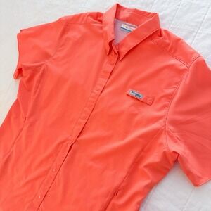 Columbia PFG Women's XL Fishing‎ Shirt Omni-Shade UPF Orange Snap Vented